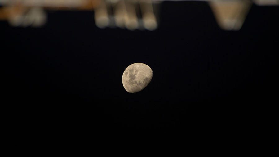 The Waxing Gibbous Moon is pictured from the space station as it orbited above the southern Indian Ocean.