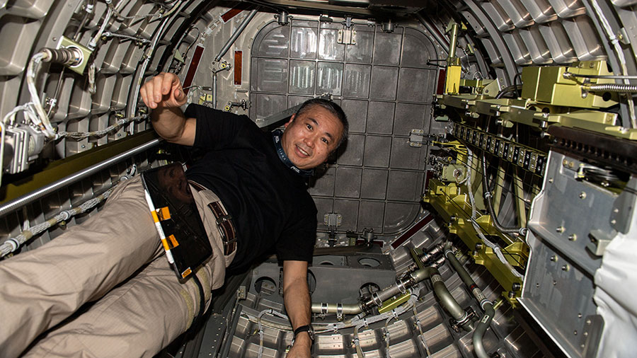 File:ISS-55 Astronauts in their crew quarters inside the Harmony