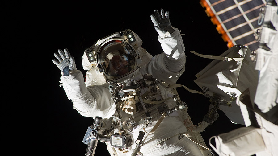 Astronaut Stephen Bowen poses for a picture during a spacewalk on March 2, 2011, when he was conducting hardware maintenance on the outside of the space station.