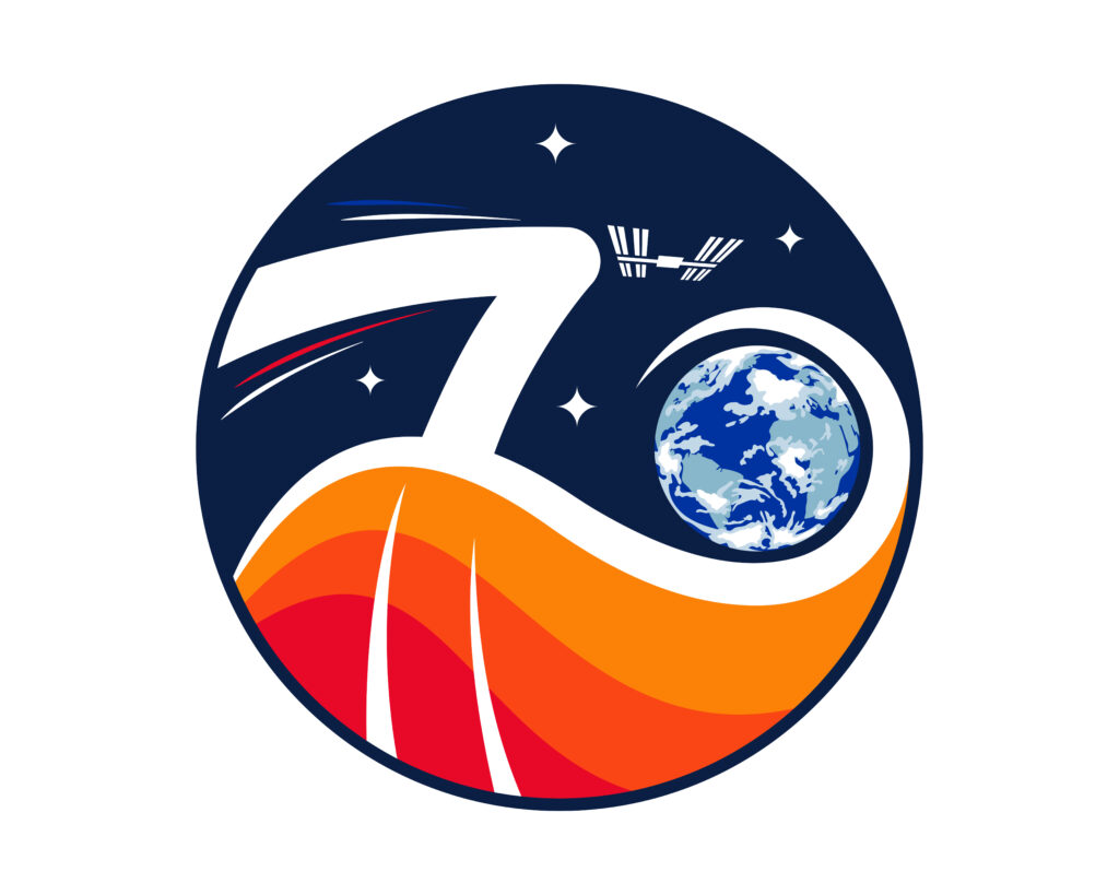 The Expedition 70 patch is designed around the central yin-yang symbol representing balance; first and foremost, the balance of our beautiful planet Earth that is encircled by the yin-yang symbol and which forms part of the Expedition number. 