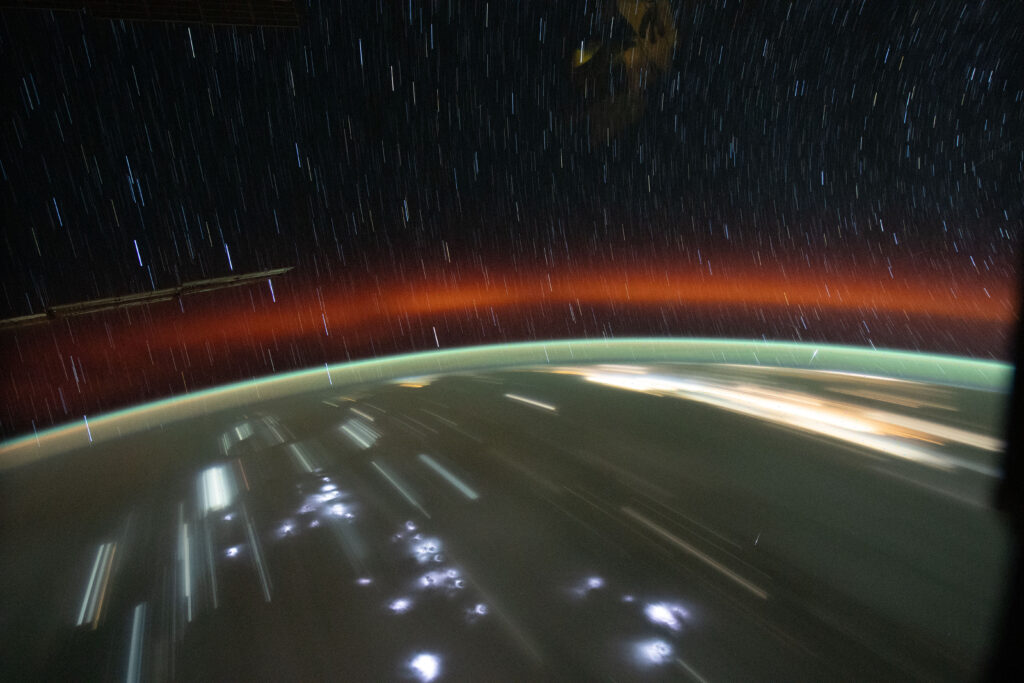 Earth's atmosphere glows as the International Space Station soared roughly 260 miles above Egypt.