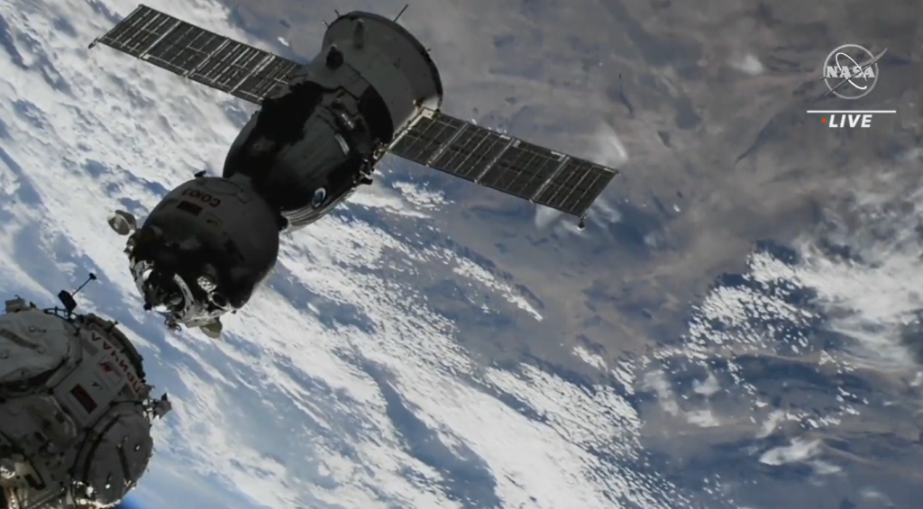 The Soyuz MS-23 spacecraft undocks from the space station's Prichal module. Aboard are NASA astronaut Frank Rubio and cosmonauts Sergey Prokopyev and Dmitri Petelin.