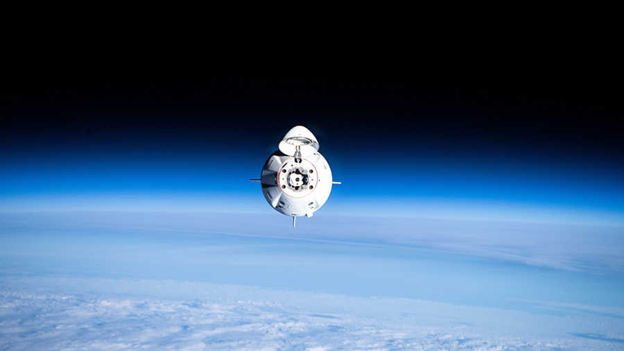 The SpaceX Dragon Freedom spacecraft approaches the International Space Station for a docking on Sept. 29, 2024.