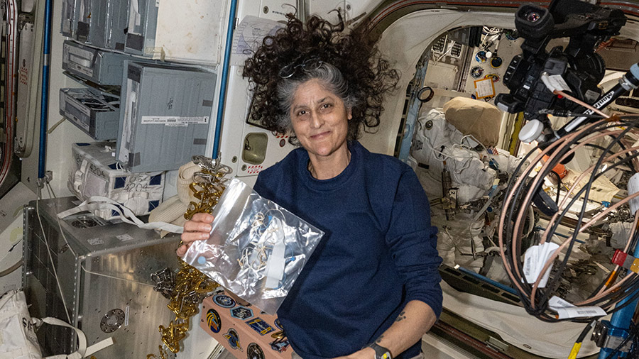 Astronaut Suni Williams is pictured during maintenance activities inside the International Space Station's Unity module.