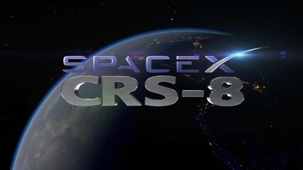 Graphic of SpaceX CRS-8 mission title over Earth's horizon