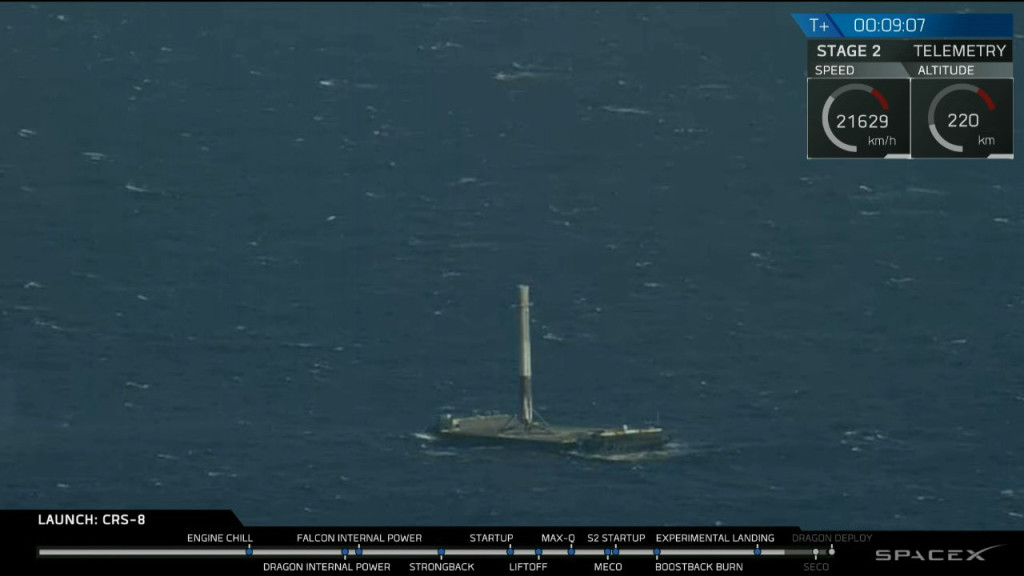 SpaceX Falcon 9 first stage stands on deck of the drone ship Of Course I Still Love You following successful landing