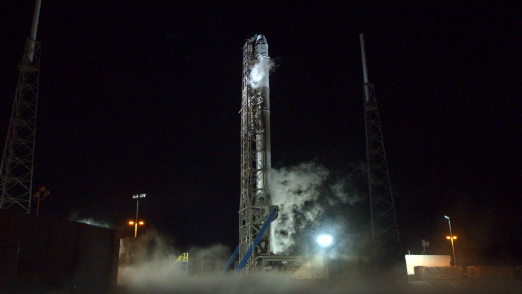 The SpaceX Falcon 9 rocket and Dragon spacecraft await liftoff from Space Launch Complex 40 at Cape Canaveral Air Force Station. 