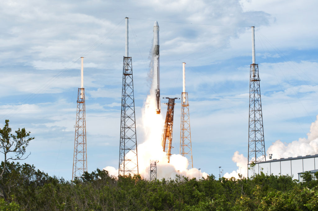 A SpaceX Falcon 9 rocket lifts off from Space Launch Complex 40 at Cape Canaveral Air Force Station in Florida on April 2, 2018, carrying the 14th commercial resupply mission to the International Space Station. Photo credit: NASA/Tony Gray, Tim Powers, Tim Terry