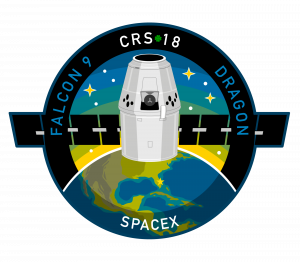 The mission patch for SpaceX's 18th Commercial Resupply Services mission to the International Space Station, scheduled to lift off from Space Launch Complex 40 at Cape Canaveral Air Force Station in Florida on July 24, 2019, at 6:24 p.m. EDT