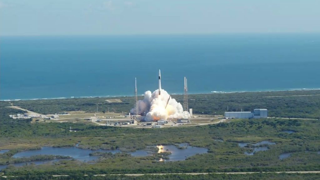 A SpaceX Falcon 9 rocket lifts off from Cape Canaveral Air Force Station’s Space Launch Complex 40 in Florida at 12:29 p.m. EST on Dec. 5, 2019, for the company’s 19th Commercial Resupply Services (CRS-19) mission to the International Space Station. 