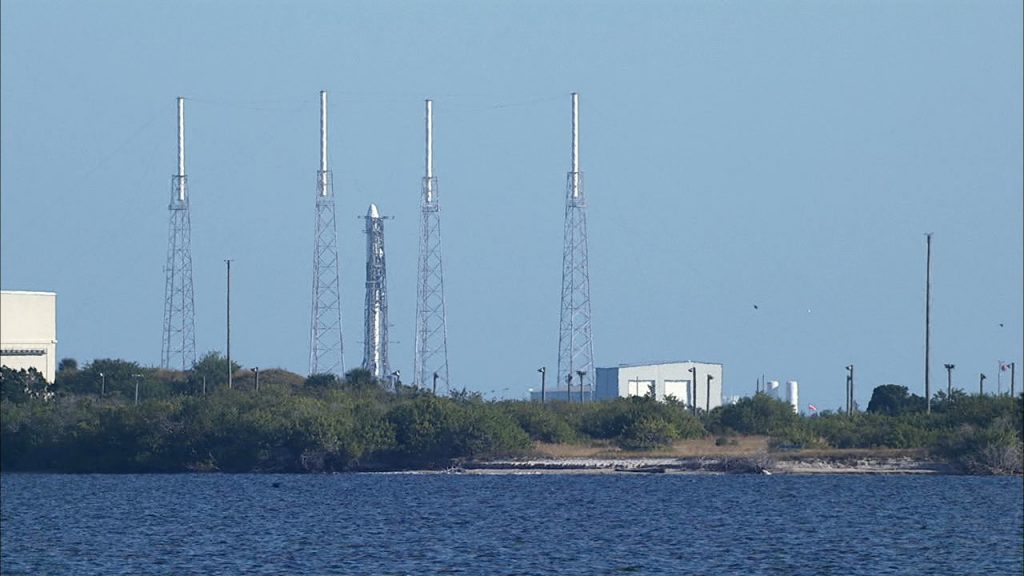 A SpaceX Falcon 9 rocket stands ready for liftoff at Cape Canaveral Air Force Station’s Space Launch Complex 40 in Florida on Dec. 5, 2019, for the company’s 19th Commercial Resupply Services mission to the International Space Station. 