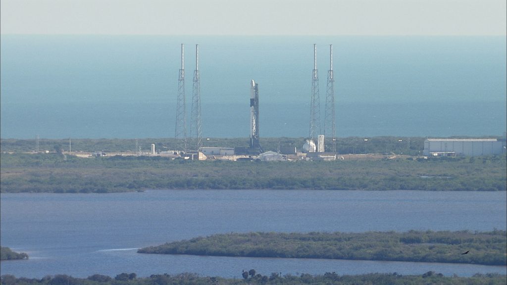 A SpaceX Falcon 9 rocket stands ready for liftoff at Cape Canaveral Air Force Station’s Space Launch Complex 40 in Florida on Dec. 5, 2019, for the company’s 19th Commercial Resupply Services mission to the International Space Station. 