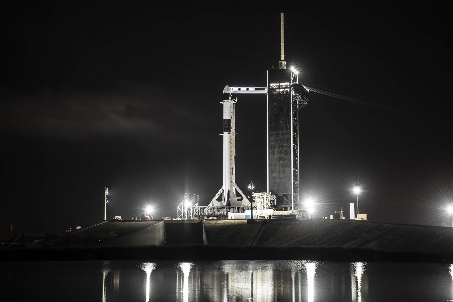 SpaceX's Falcon 9 rocket and uncrewed Dragon spacecraft stand ready for liftoff at Kennedy's Launch Complex 39A for the company's 24th cargo resupply services mission.