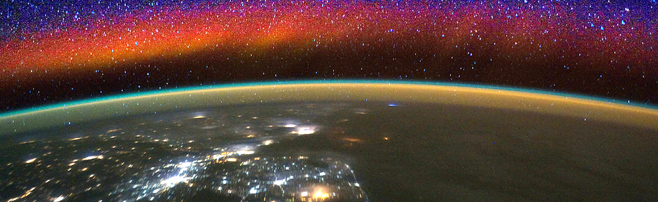 A view of Earth's limb showing red airglow