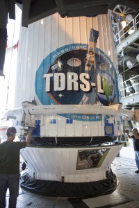 Engineers and technicians move NASA's Tracking and Data Relay Satellite, or TDRS-L, spacecraft into position for mating atop a United Launch Alliance Atlas V rocket