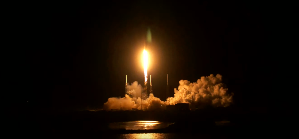 This is an image of the launch of SpaceX’s Falcon 9 rocket as it lifted off the pad at Cape Canaveral Space Force Station in Florida.