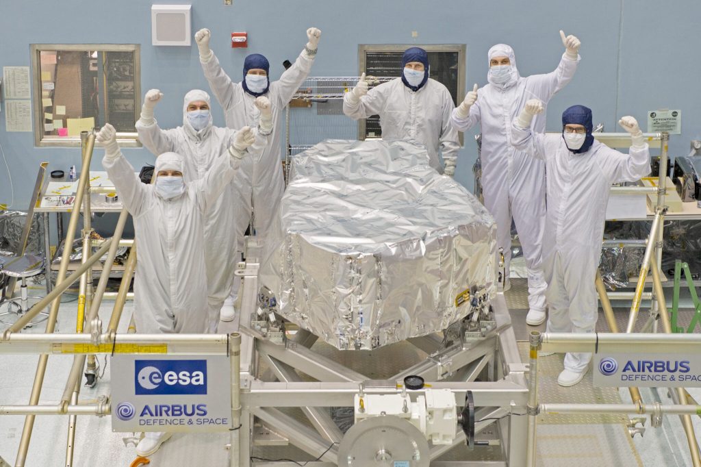 The final taping of the protective cover is applied and the James Webb Space Telescope NIRSpec instrument is in its final flight configuration and ready to go back into the Integrated Science Instrument Module.