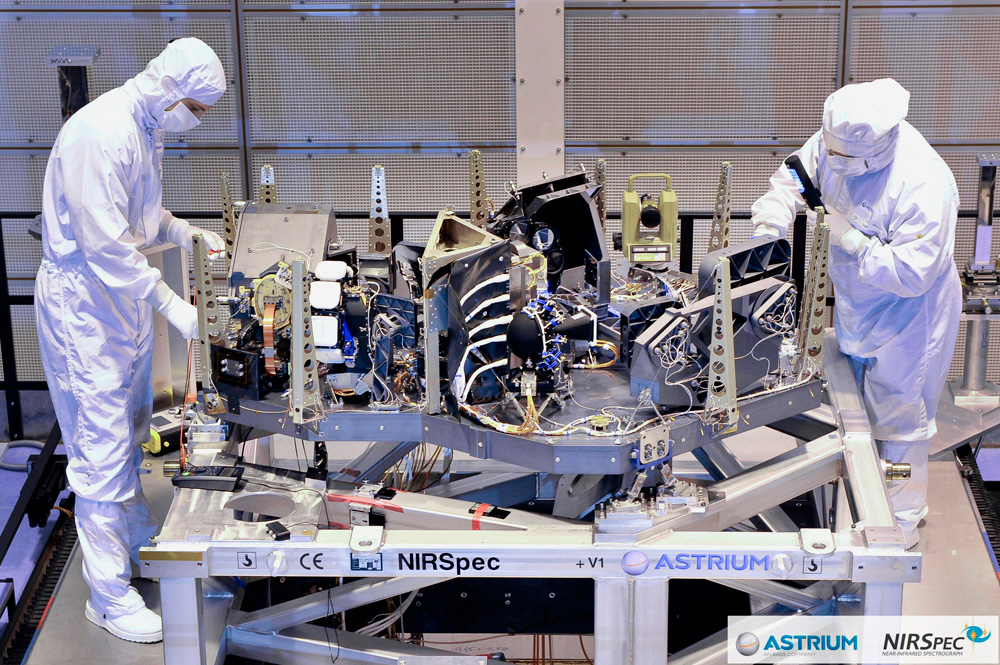 The flight James Webb Space Telescope NIRSpec instrument, undergoing integration.