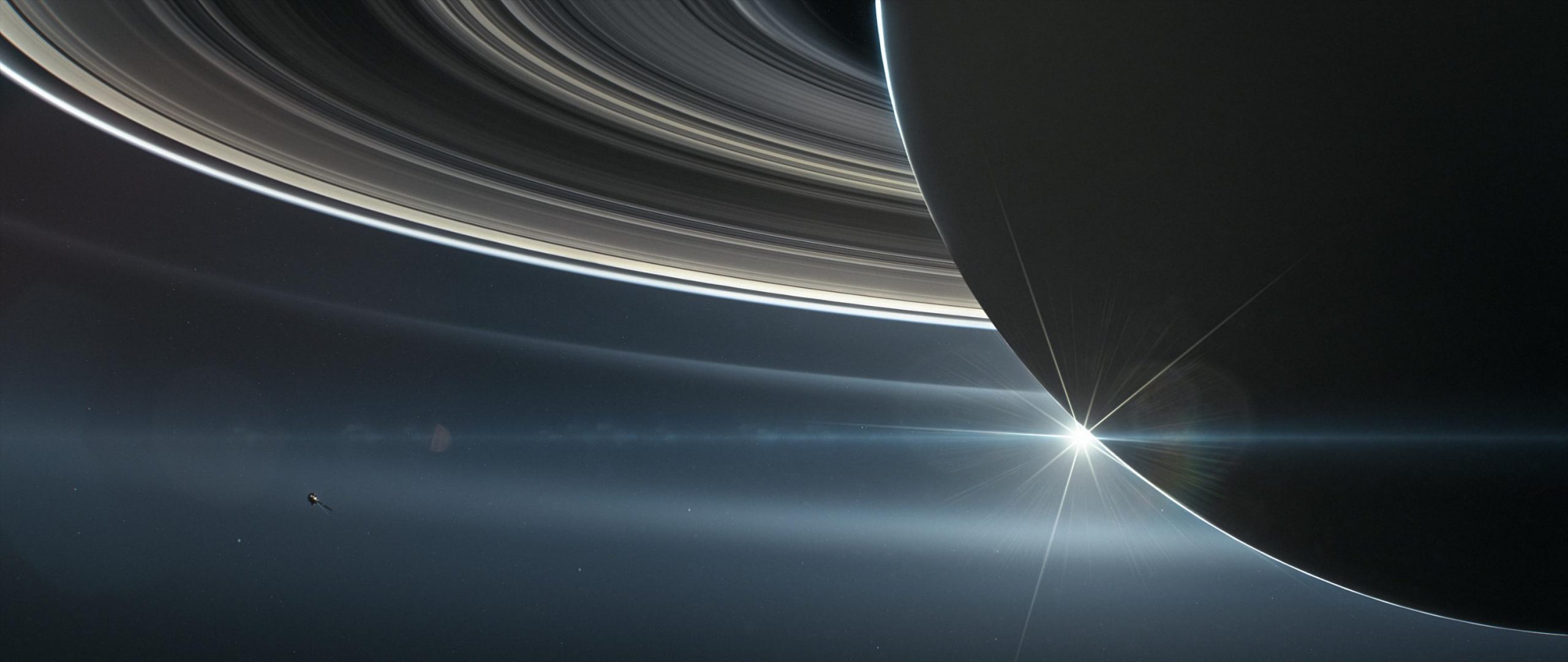 An illustration of NASA's Cassini spacecraft in orbit around Saturn, where it documented the ringed planet in 2017. 