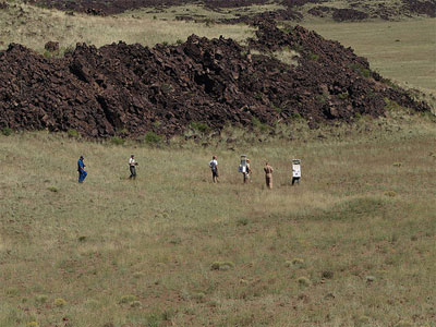 Crew members hiking