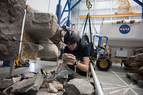 RATS crew member performs a simulated spacewalk using the ARGOS system.