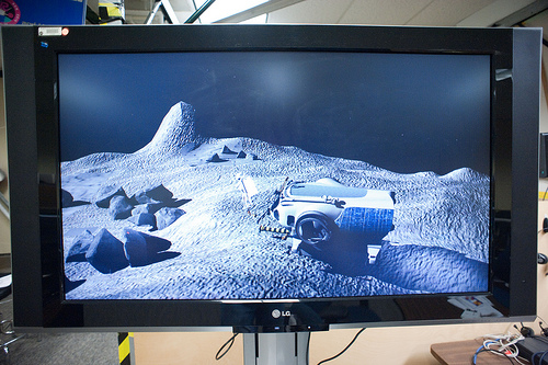 Viewing screen showing the asteroid simulation. Photo credit: NASA