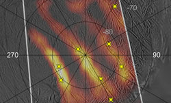 sout pole of Enceladus, stars indicate vent locations