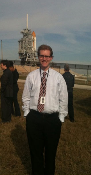 In front of the Space Shuttle Discovery at Kennedy Space Center