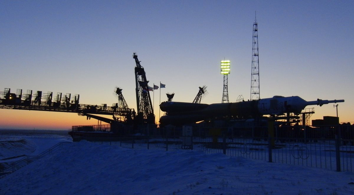 Our Soyuz arrived at the launch pad on Monday.