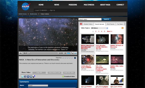 NASA.gov Video page