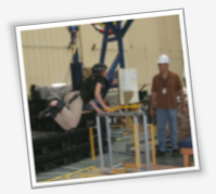 Human test participant in ARGOS harness with Larry Dungan (in hard hat) Human test participant in ARGOS harness with Larry Dungan (in hard hat)