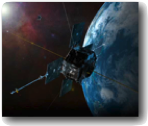 Artist concept: Radiation belt storm probe in orbit above Earth