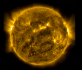 Solar Dynamics Observatory image of the sun based on a wavelength of 171 angstroms, which is in the extreme ultraviolet range