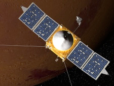 Artist concept of MAVEN spacecraft orbiting Mars