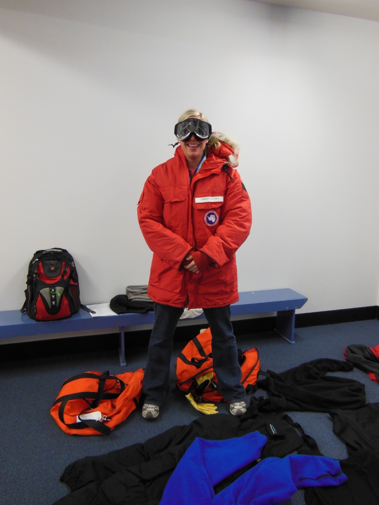 IceBridge project manager Christy Hansen wearing NSF-issued cold weather gear