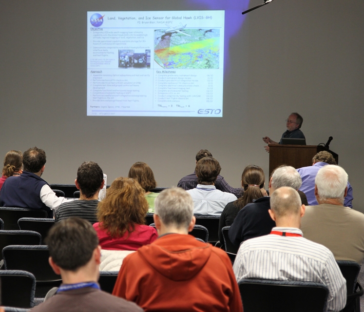 NASA scientist Bryan Blair gives a presentation on the future of the Land Vegetation and Ice Sensor (LVIS)