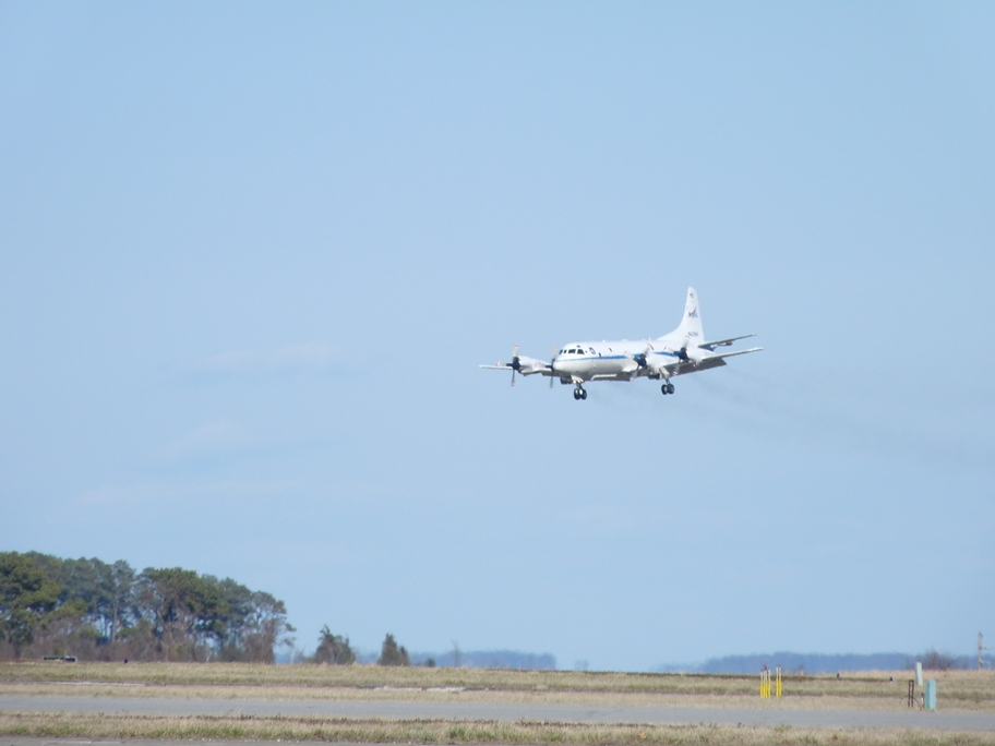 The P-3B returns to Wallops after the first of two IceBridge check flights. Credit: NASA / Kyle Krabill