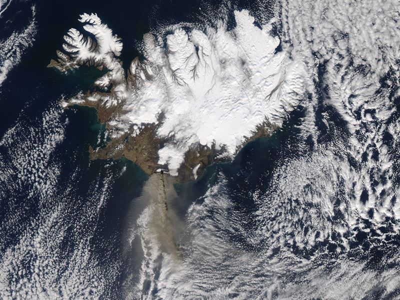 Satellite image of the ash plume from Iceland's Eyjafjallajökull volcano on Apr. 17, 2010.