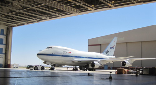 SOFIA at the Dryden Aircraft Operations Facility getting ready for a weight and balance test