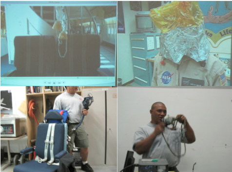 Photos from SOFIA pre-flight safety training. Compilation of videos-stills showing the variety of oxygen masks on board