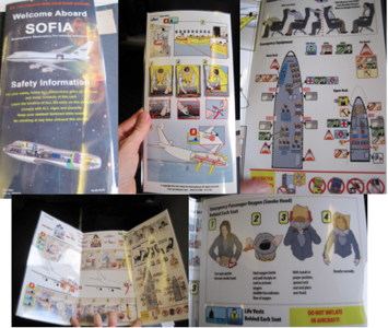 ompilation of photos of the SOFIA on-board safety information card.