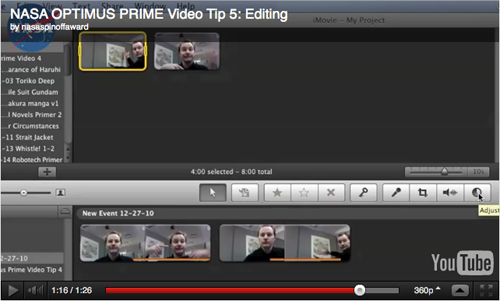 Video screengab from NASA OPTIMUS PRIME Spinoff Award "Making Your Video" page