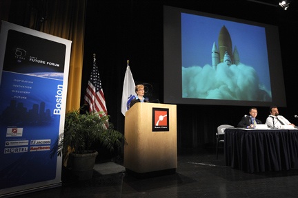 Shana Dale speaking at the Boston Future Forum